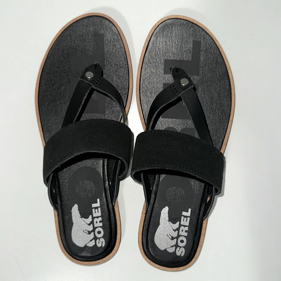Sorel Ella II Sandals, Black, Leather, 6.5 Women’s, Summer Style 🩴🖤😎 - Picture 2 of 7